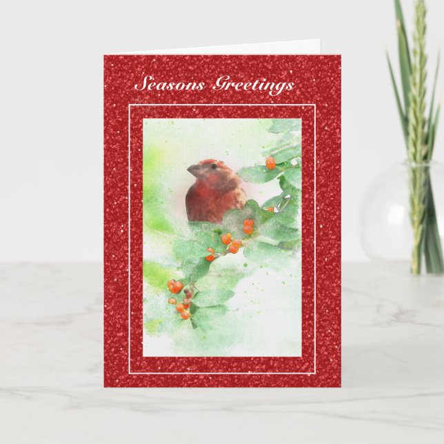 Carte de Noël Red Bird et Baies (Devant)