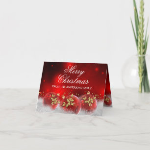 Carte de Noël Red & Gold Holly Baubles