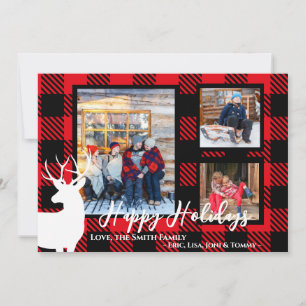 Carte de Noël Red Plaid White Deer sur mesure