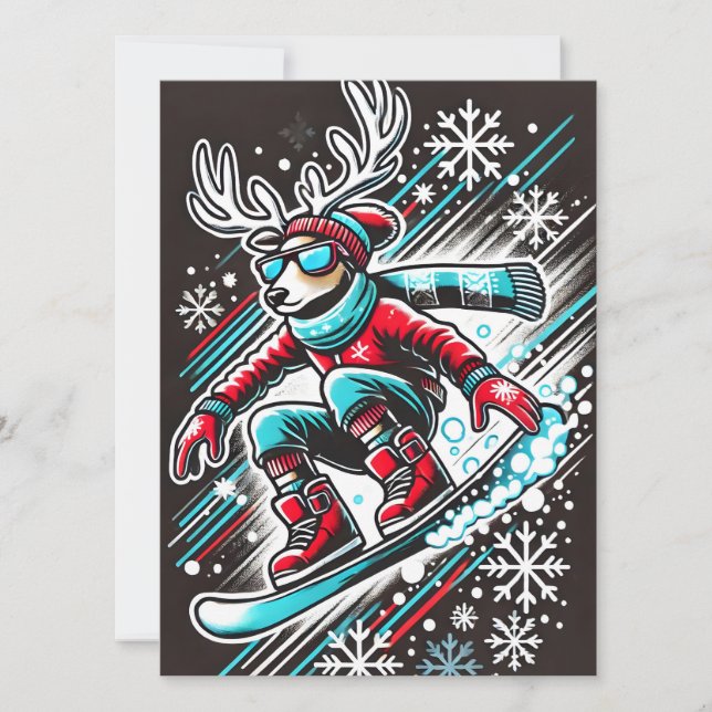 Carte de Noël Reindeer Snowboard cool Pour Garçons (Devant)