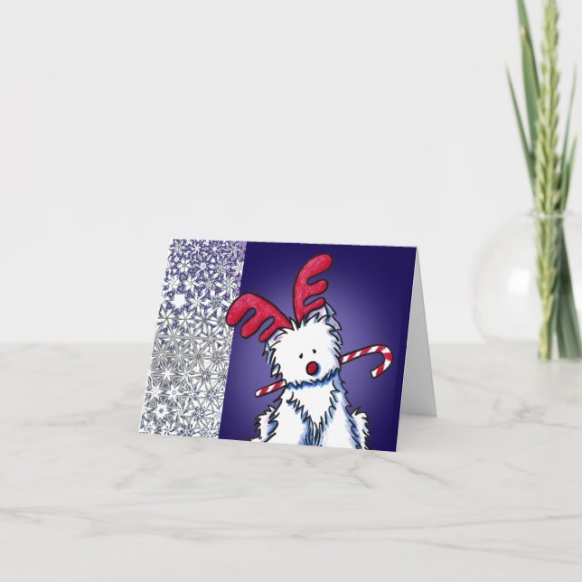 Carte de Noël Reindeer Westie (Devant)