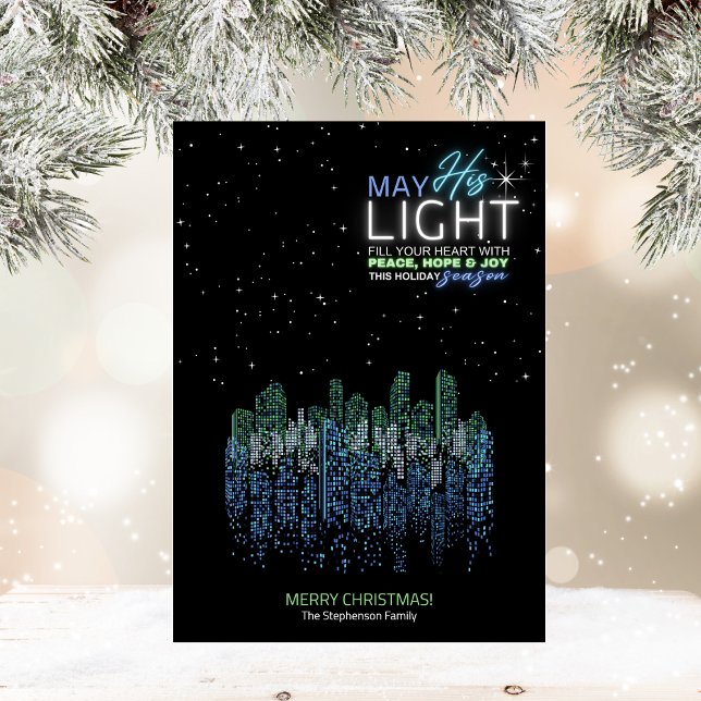 Carte de Noël religieuse Cityscape moderne (Capture the contemporary spirit along with a beautiful religious message through this Christmas card)