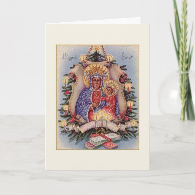 Carte de Noël religieuse rétro polonaise Częstocho (Devant)