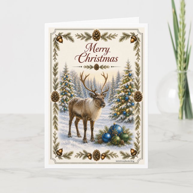 Carte de Noël - Renne et Lumières (Devant)