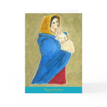 Carte de Noël représentant la Vierge et l'enfant