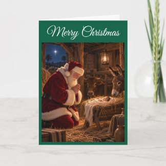 Carte de Noël représentant le Père Noël en prière