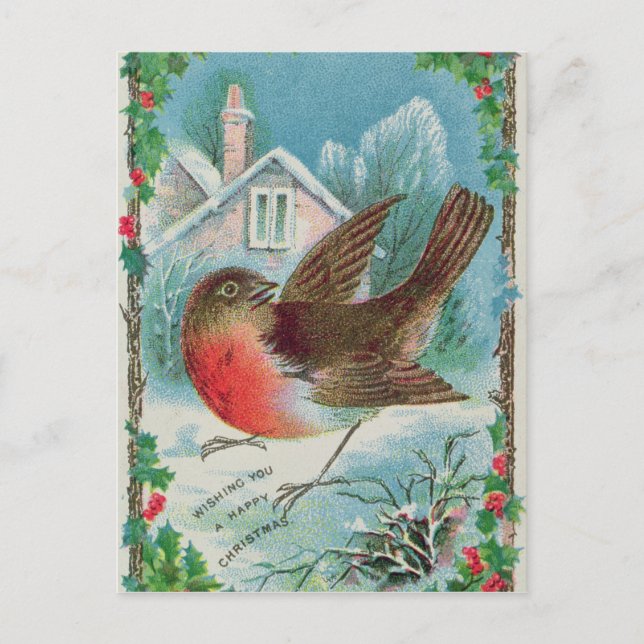 Carte de Noël représentant un robin (Devant)