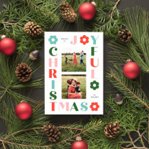 Carte de Noël rétro aux marguerites joyeuses et co