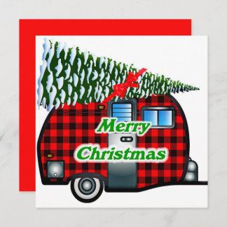 Carte de Noël rétro Camping Plaid n Arbre