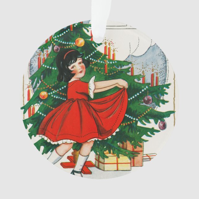 Carte de Noël rétro, enfant et sapin de Noël (devant)