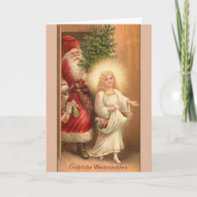 Carte de Noël Retro German Fröhliche Weihnachten (Devant)
