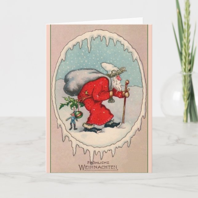 Carte de Noël Retro German Fröhliche Weihnachten (Devant)