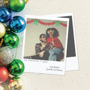 Carte de Noël rétro - Guirlande rouge et verte