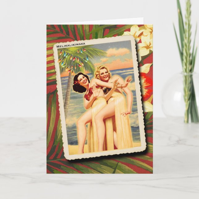 Carte de Noël rétro Hula Girls (Devant)