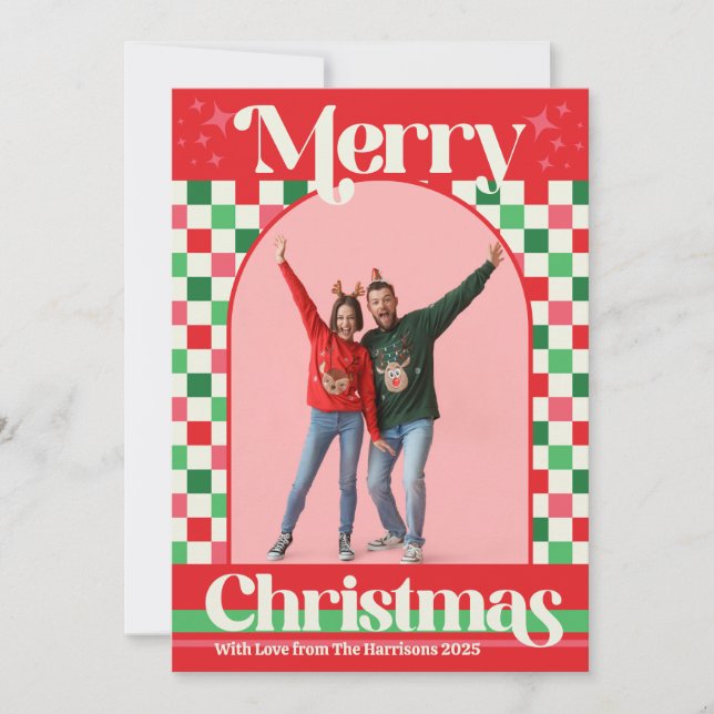Carte de Noël Rétro Joyeux Noël à Plat (Devant)