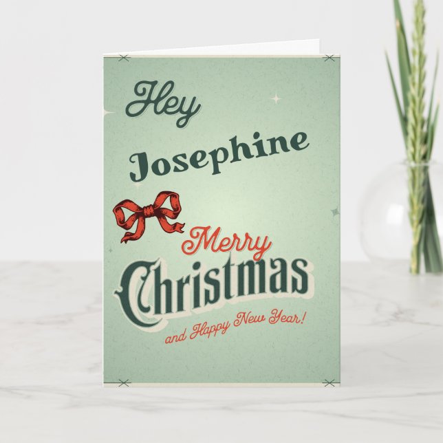 Carte de Noël rétro Nom modifiable devant (Devant)