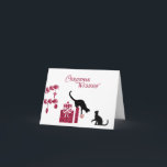 Carte de Noël Retro Parties scintillant rose et Ch<br><div class="desc">Ces deux chattes noires sont accentuées par un look rétro parties scintillant rose d'un sapin de Noël et de paquets. Vous pouvez facilement customiser à l'avant et à l'intérieur avec votre propre salutation, messages et nom du chat. Si vous aimez ce que vous voyez, mais ne voyez pas ce dont...</div>