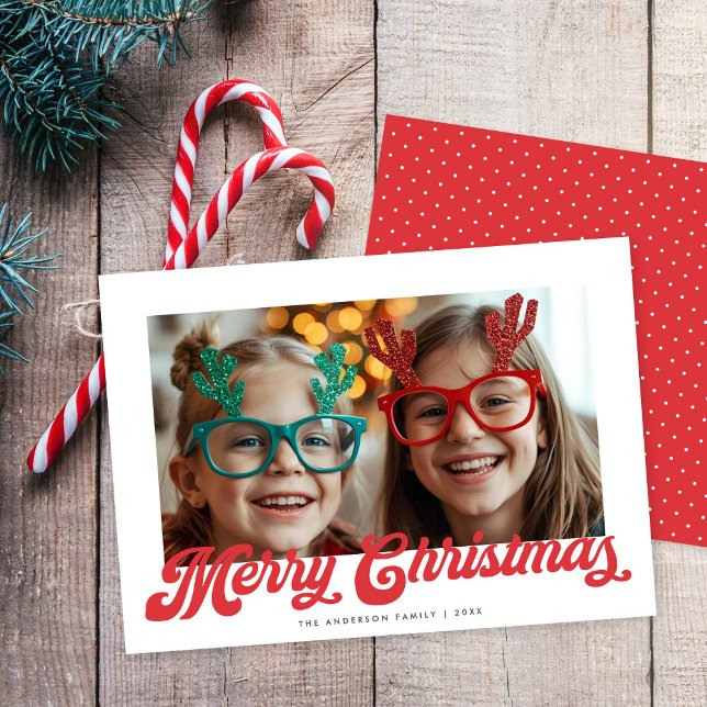 Carte de Noël Retro Red Script Merry Christmas Une (Créateur téléchargé)
