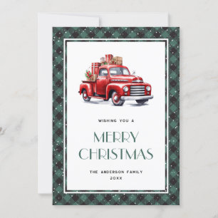 Carte de Noël Retro Red Truck Green Plaid