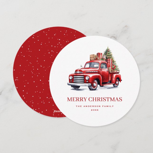 Carte de Noël Retro Red Truck Merry (Devant / Derrière)