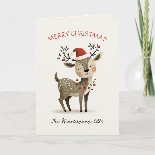 Carte de Noël rétro Reindeer (Devant)