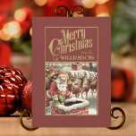 Carte de Noël rétro Santa Claus vintage<br><div class="desc">Envoyez l'esprit du style rétro de Noël avec cette charmante carte de Noël vintage du Père Noël. Laissez une touche de nostalgie de vacances réchauffer la journée de quelqu'un. Un design joyeux rétro du Père Noël fait revivre les souvenirs du passé de Noël et contribue à créer des souvenirs cette...</div>