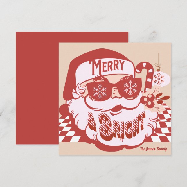 Carte de Noël rétro Santa Merry Bright Groovy (Devant / Derrière)