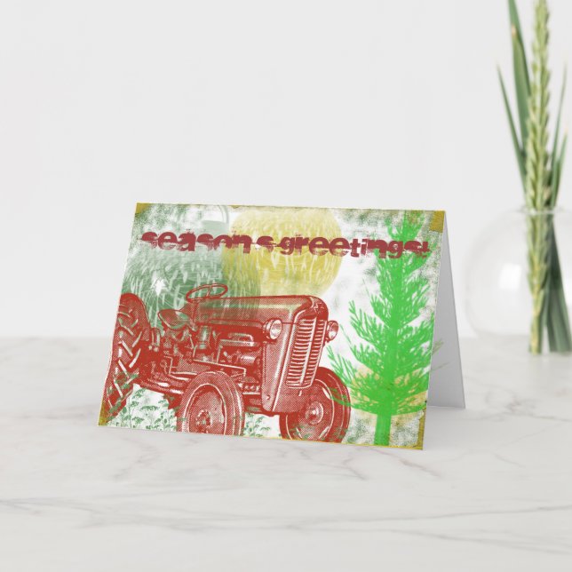 Carte de Noël Retro Tracteur (Devant)