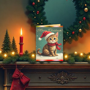 Carte de Noël rétro vintage avec un adorable chato
