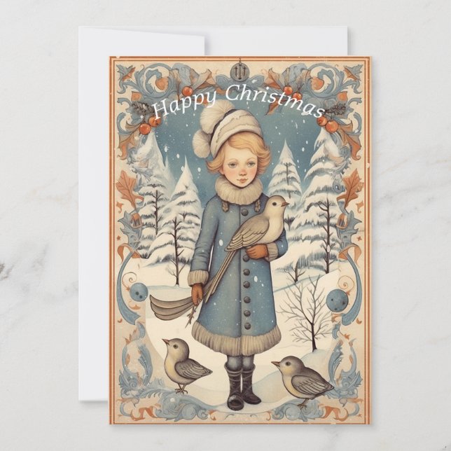 Carte de Noël Retro Vintage. Personnalisez votre p (Devant)