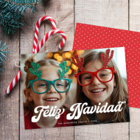 Carte de Noël Retro White Script Feliz Navidad Une