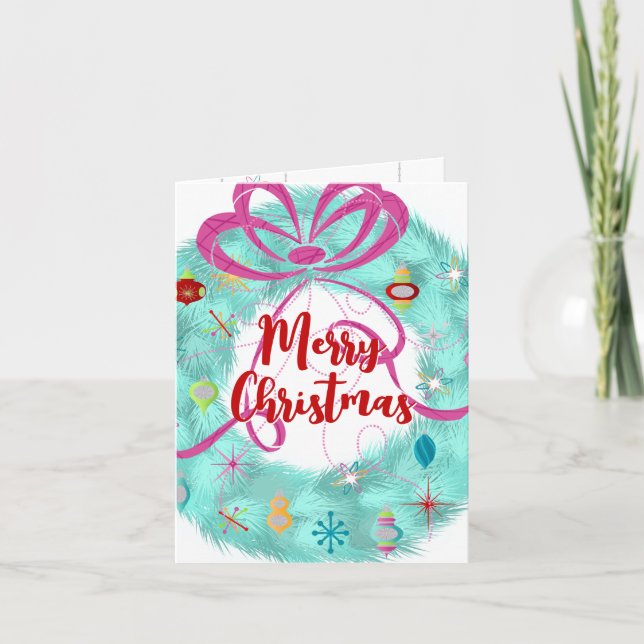 Carte de Noël rétro Wreath turquoise (Devant)