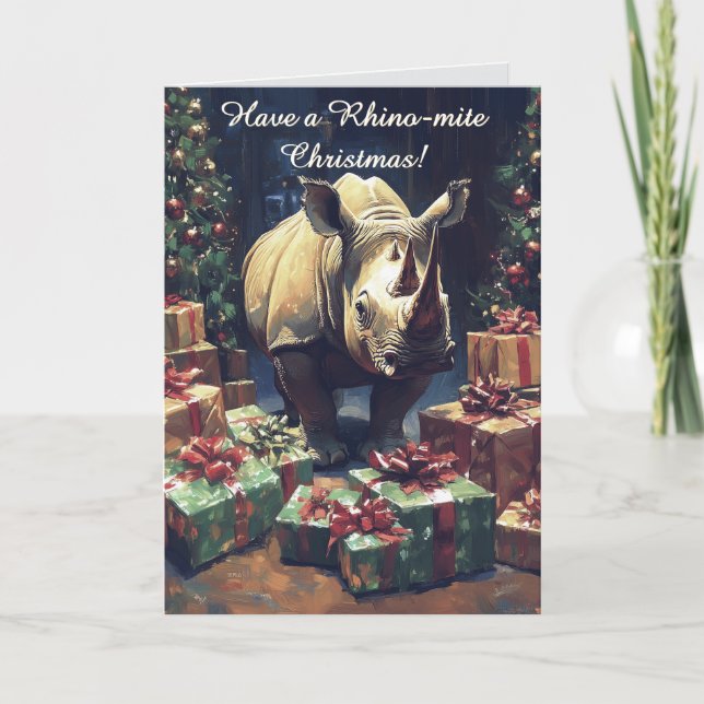 Carte de Noël Rhinos amusante (Devant)