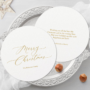 Carte de Noël ronde avec script or