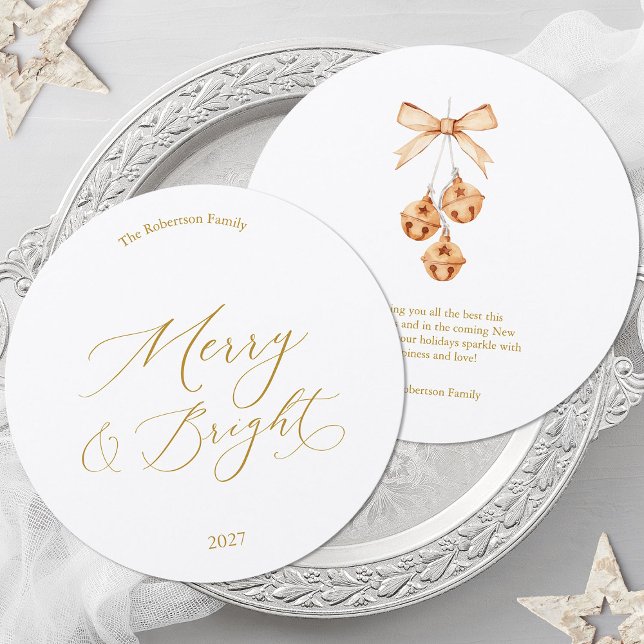 Carte de Noël ronde Merry & Bright avec cloches (Créateur téléchargé)
