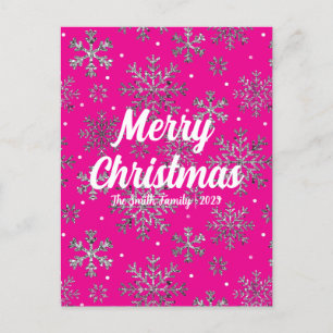 Carte de Noël rose élégante avec Snowflakes