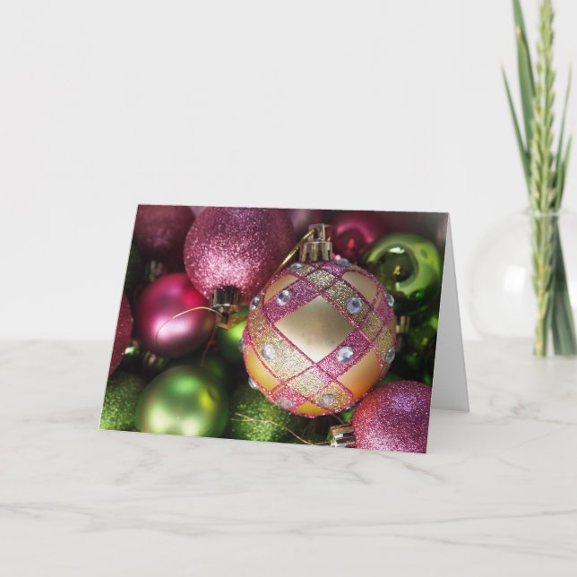 Carte de Noël rose et verte de blanc d'ornement de (Devant)