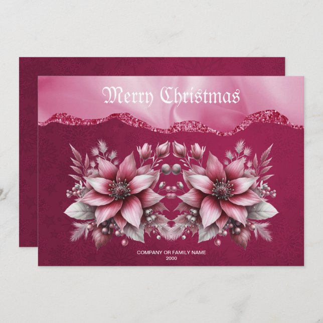 Carte de Noël Rose Floral (Devant / Derrière)