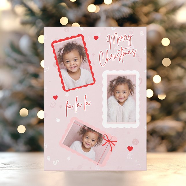 Carte de Noël rose moderne mignonne | Fa La La  (Créateur téléchargé)