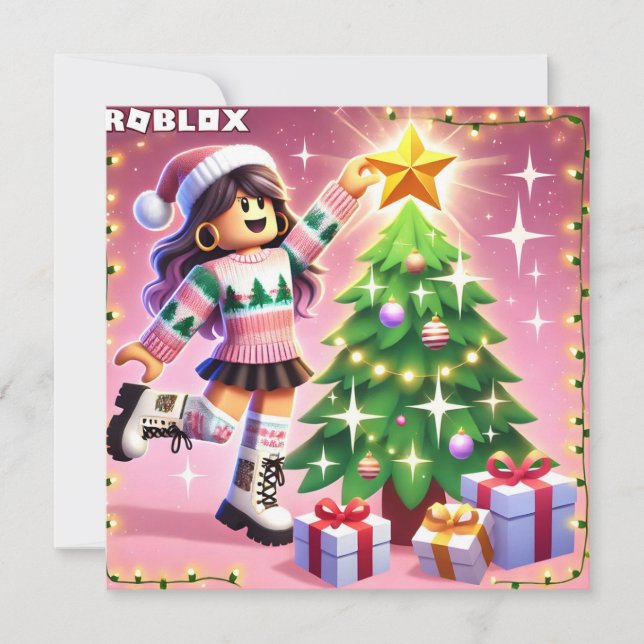 Carte de Noël rose pour les Ados de Robloxo (Devant)