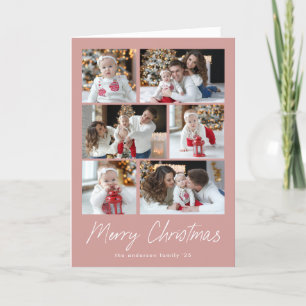 Carte de Noël Rose Poussiéreuse Script 6 Photo Col