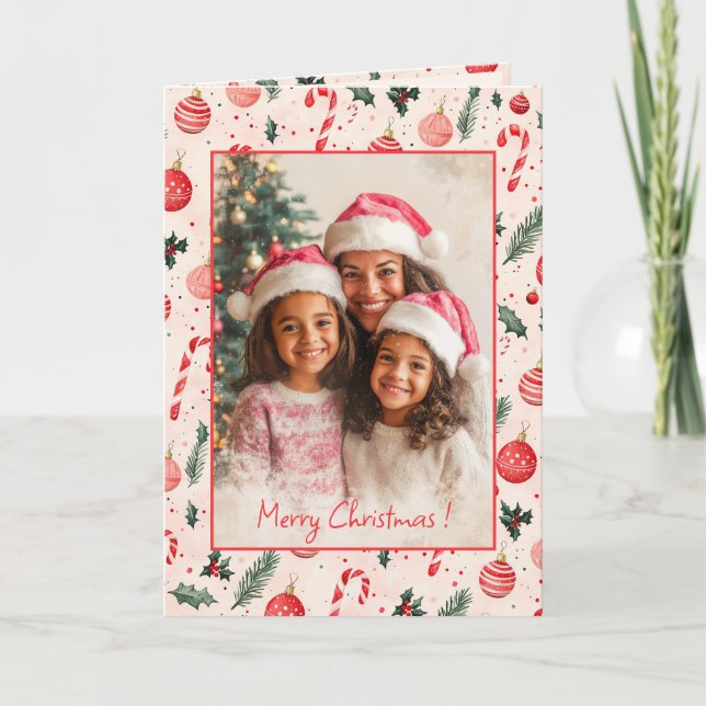 Carte de Noël rose rouge (Devant)