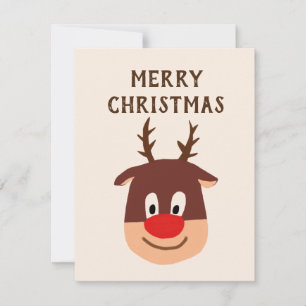 Carte de Noël rose Rudolph le renne au nez rouge