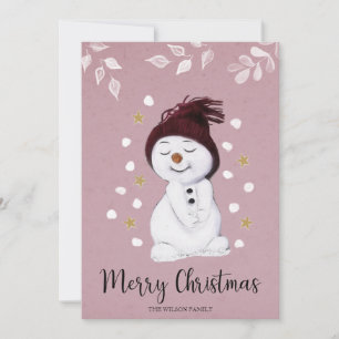Carte de Noël Rose Snowman