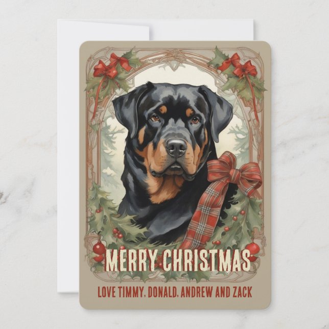 Carte de Noël Rottweiler Chien Vintage (Devant)