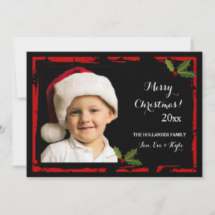 Carte de Noël rouge de photo de cadre de