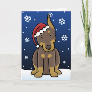 Carte de Noël rouge de Pinscher de dobermann de