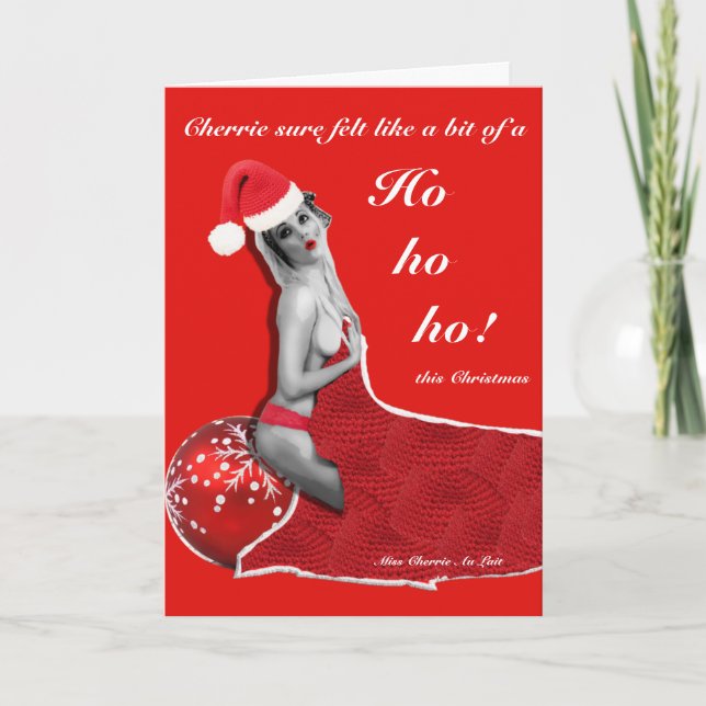 Carte de Noël rouge drôle coquine pin-up (Devant)