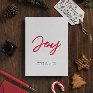 Carte de Noël rouge et blanc moderne Joie