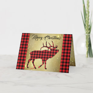 Carte de Noël Rouge et Noir Plaid Elk
